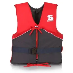 The Secumar Echo is a buoyancy aid in red and dark blue with a white logo on the left chest.